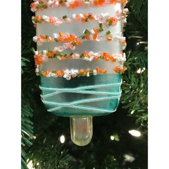 Ice Cream Bar Ornament Glass Pink Blue Christmas Beaded Treats Food Holiday - Picture 5 of 5